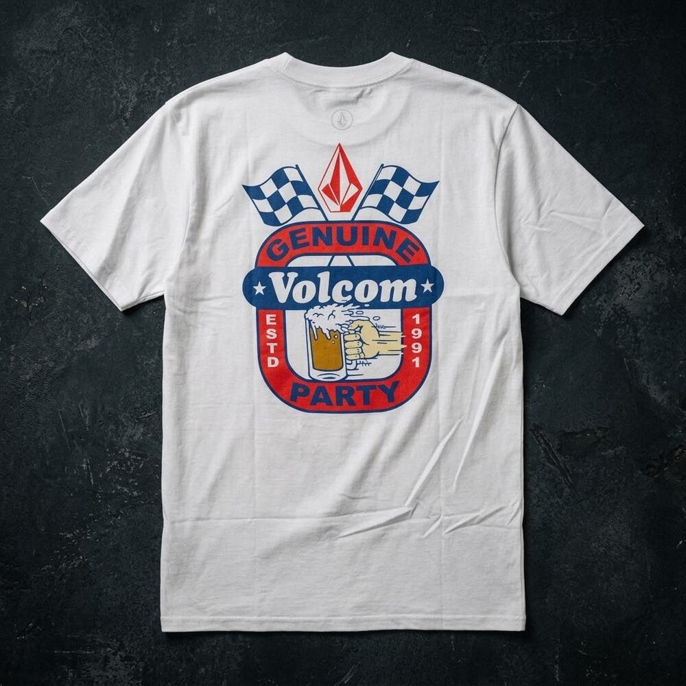 Volcom Men's S Graphic T-Shirt White Beer Racing Short Sleeve NWT Skater Y2K
